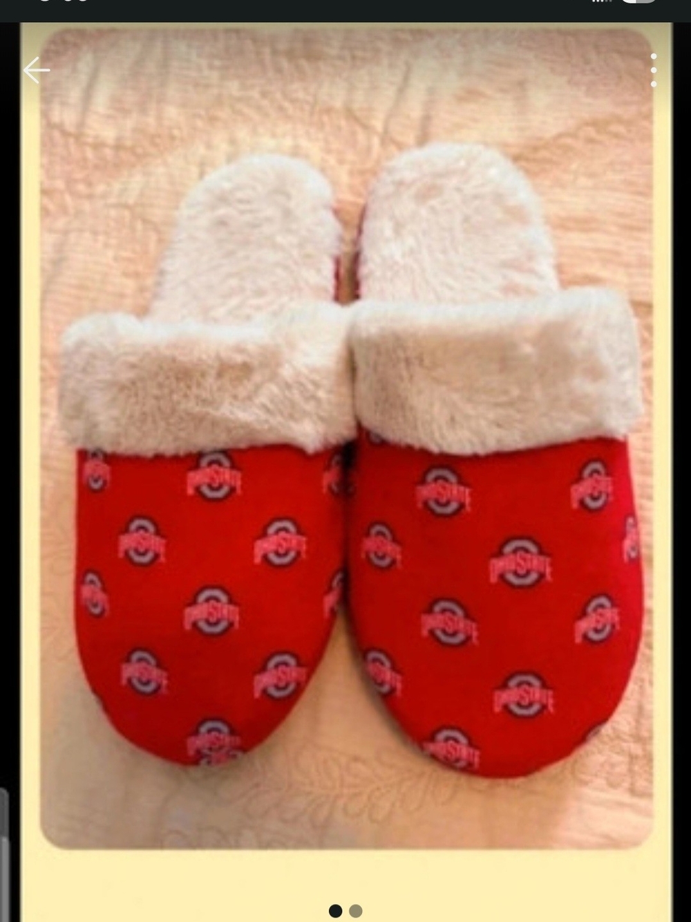 Red Plush Ladies Ohio State Slippers with Faux Fur Lining